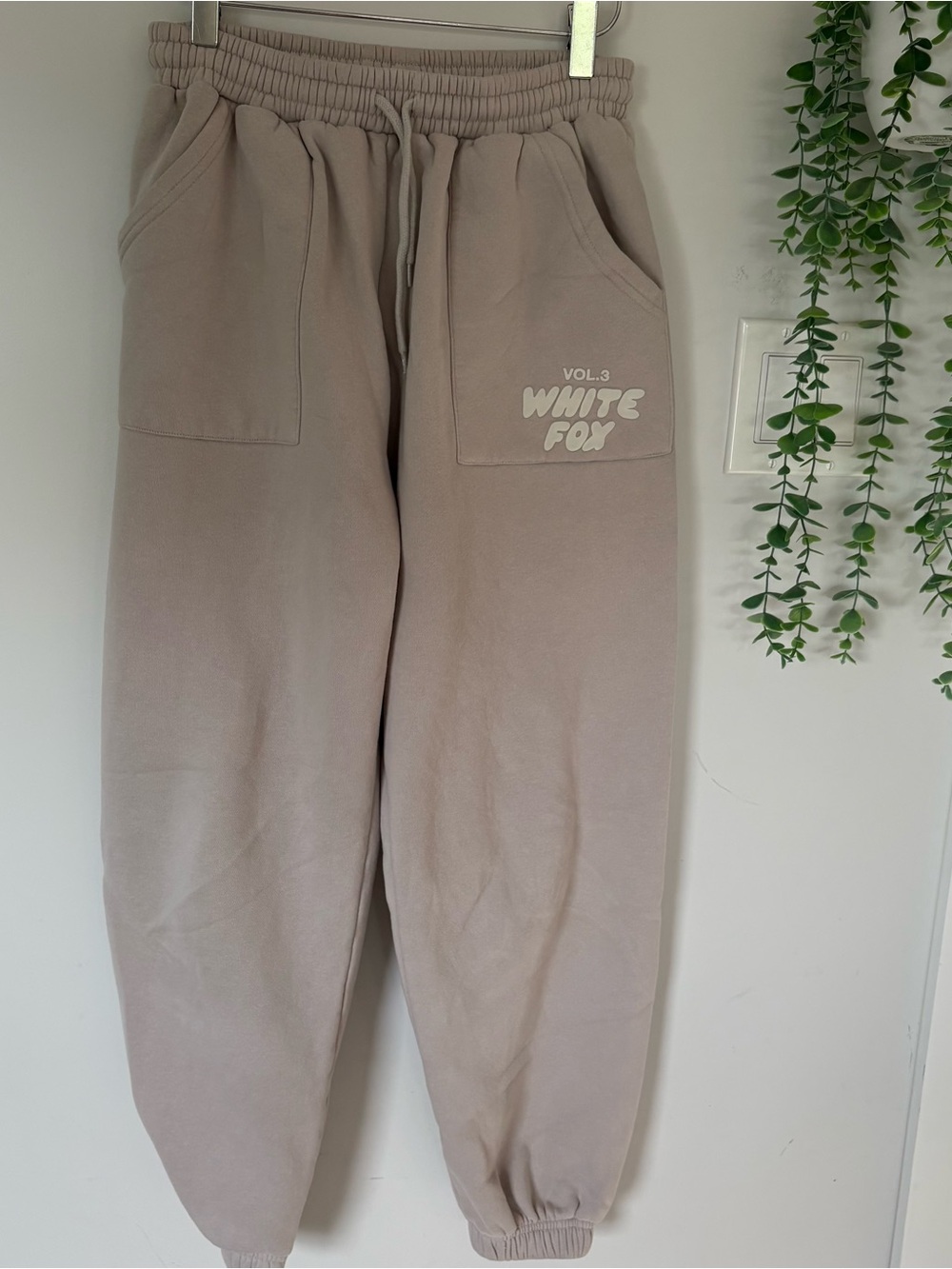 White Fox Boutique Vol. 3 Oversized Patch Pocket Sweatpants Greige Small
